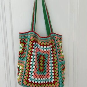 Handmade Crochet Multi-Color Tote Bag - Women Bags